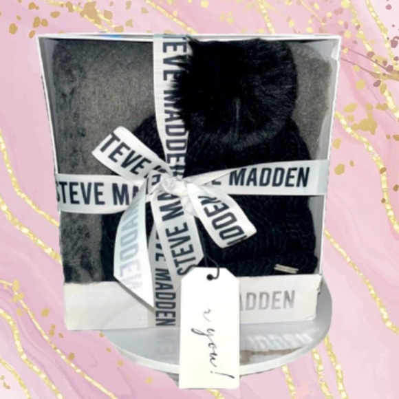 Steve Madden Women's Hat & Scarf Set Black/Gray, One Size, NWT - Picture 1 of 8